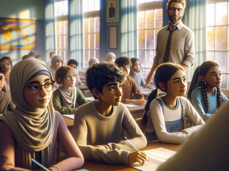 Sala de aula com alunos diversos