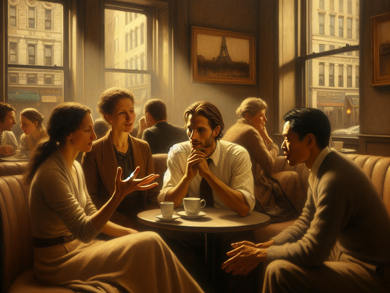 Pessoas conversando em um café