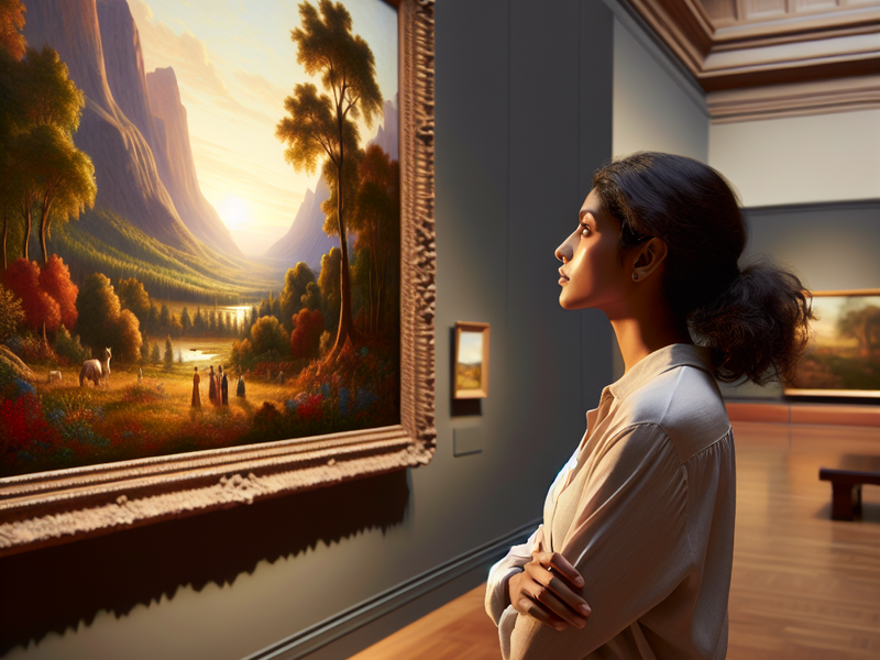 Pessoa contemplando uma pintura em um museu