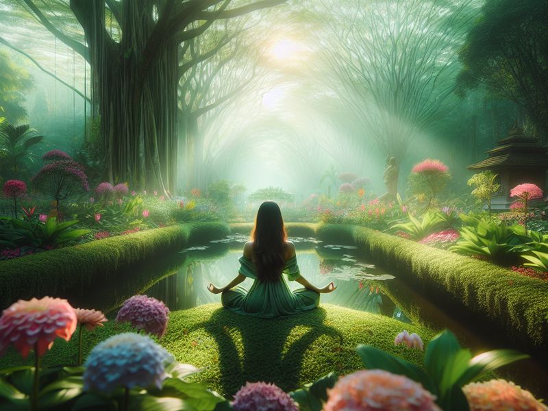 Meditação em um jardim tranquilo