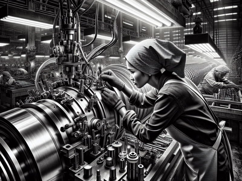 Worker in a factory assembling machinery