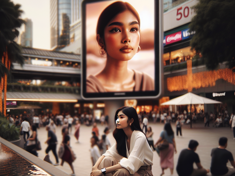 Person reflecting in a modern urban setting
